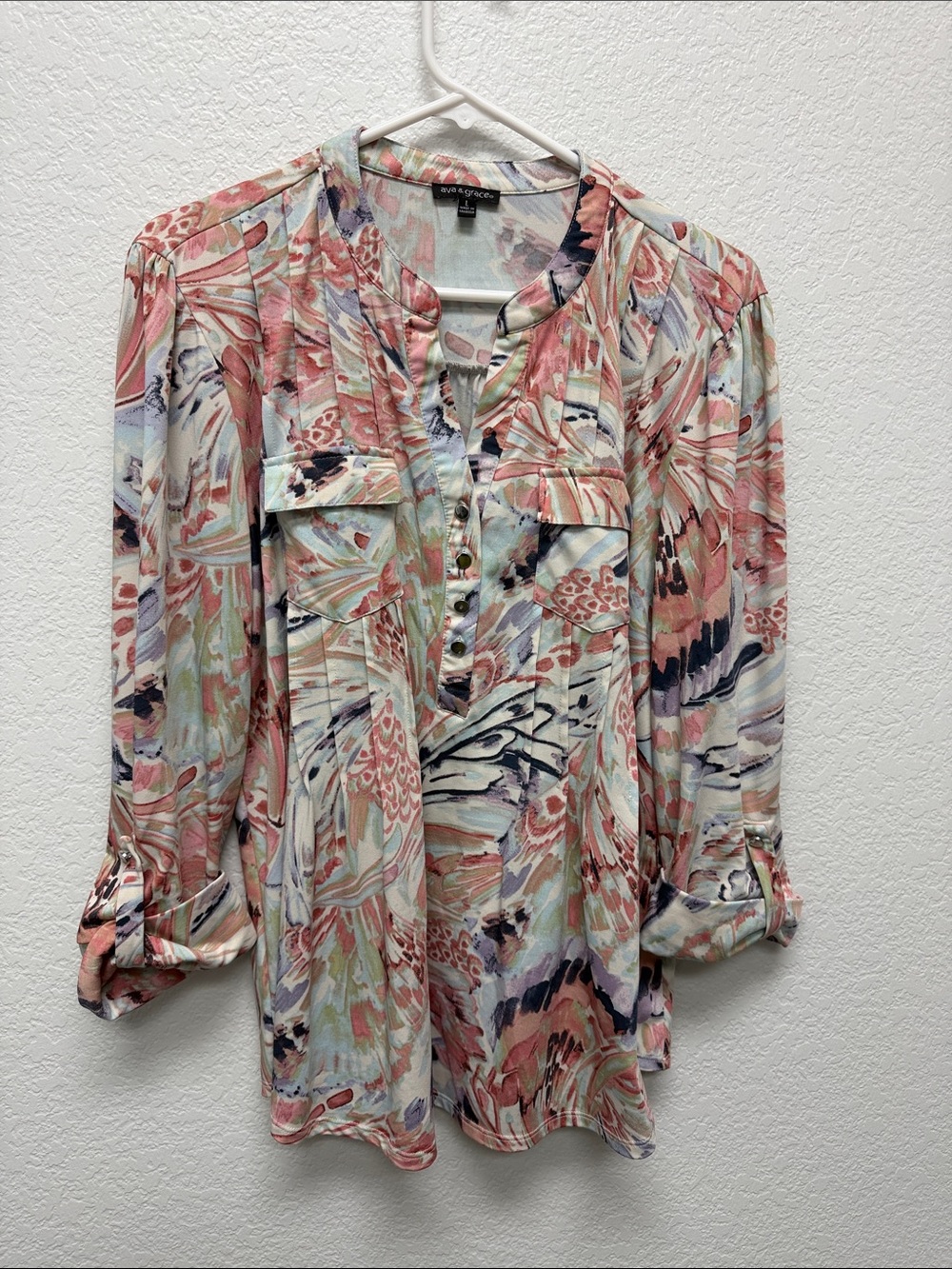 Ava & Grace Pastel Pink Abstract Button-Front Tunic